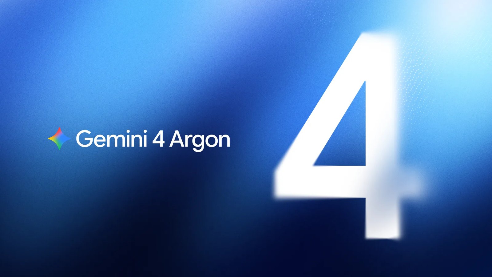 Gemini 4 Argon 官方宣傳主視覺：深藍至亮藍漸層背景，左側為星形標誌與 Gemini 4 Argon 字樣，右側為巨型數字 4