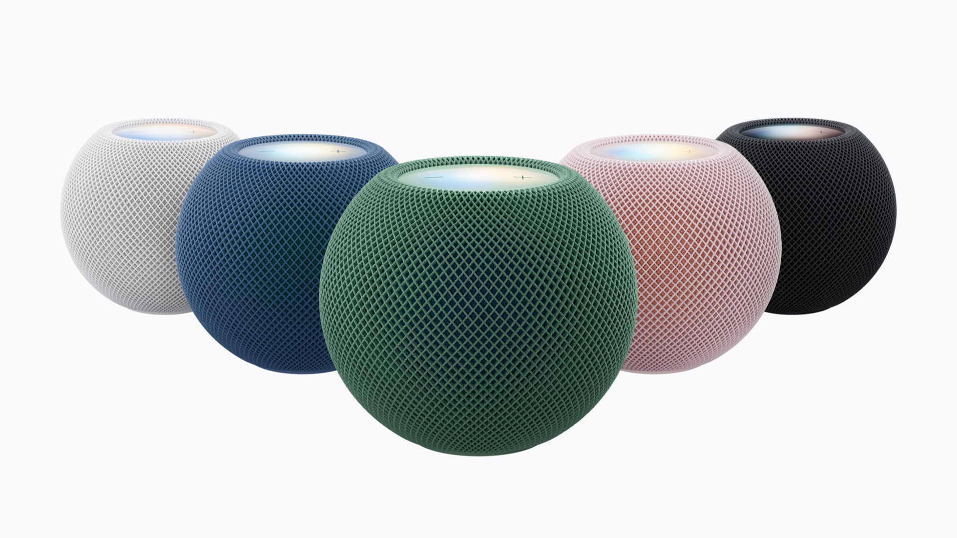 新一代 HomePod mini 2 白色、藍色、綠色、粉紅色、午夜色五款配色一字排開