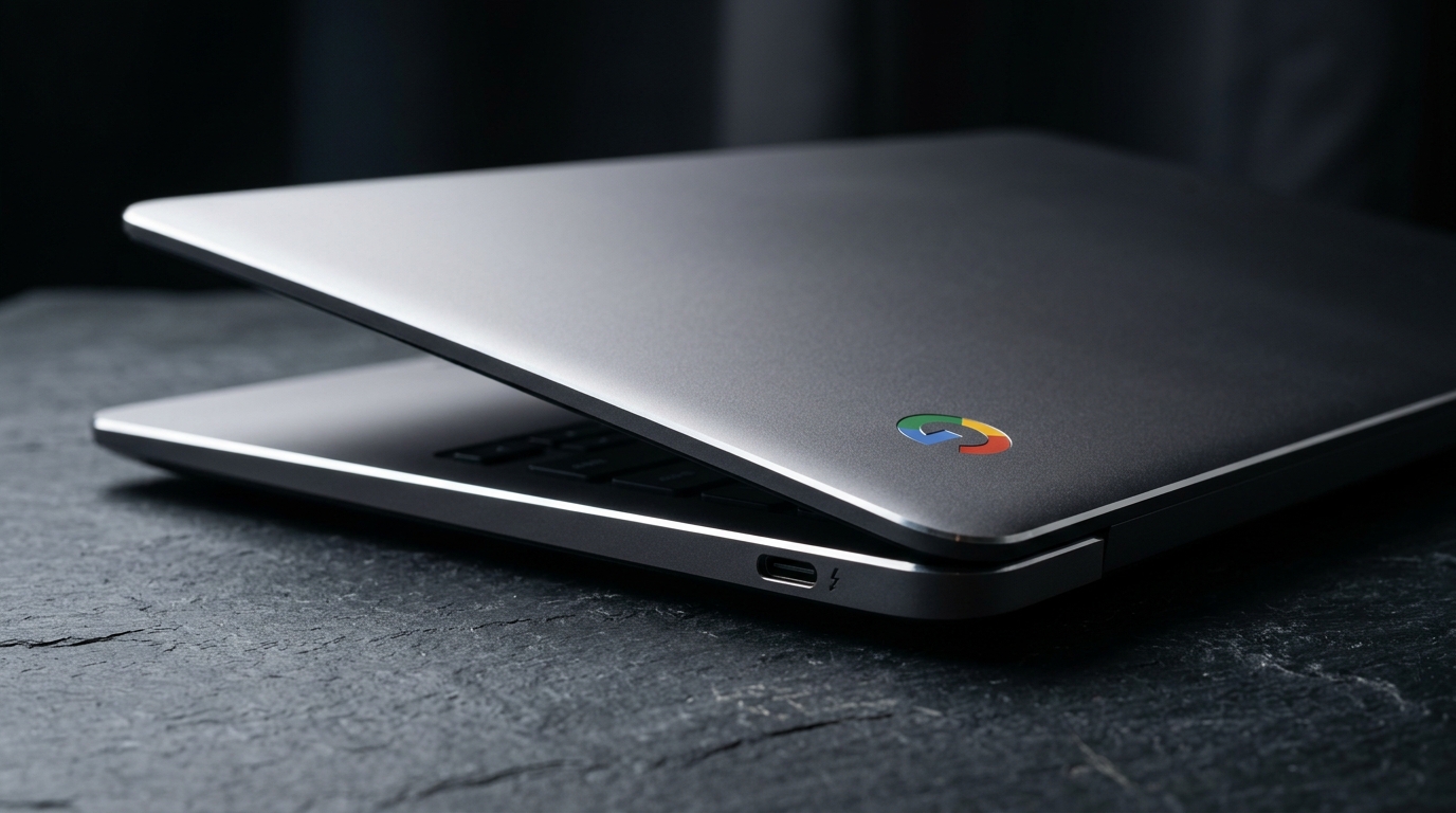 Googlebook 實機機身微距特寫：霧面陽極氧化鋁合金機身與 Google G 標誌